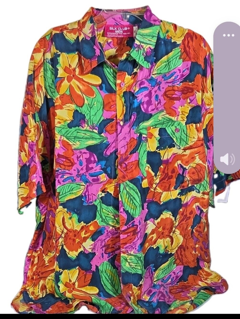 Silk Club Men Bright Tropical Floral Button-Up Shirt Aloha Art4wear Resort